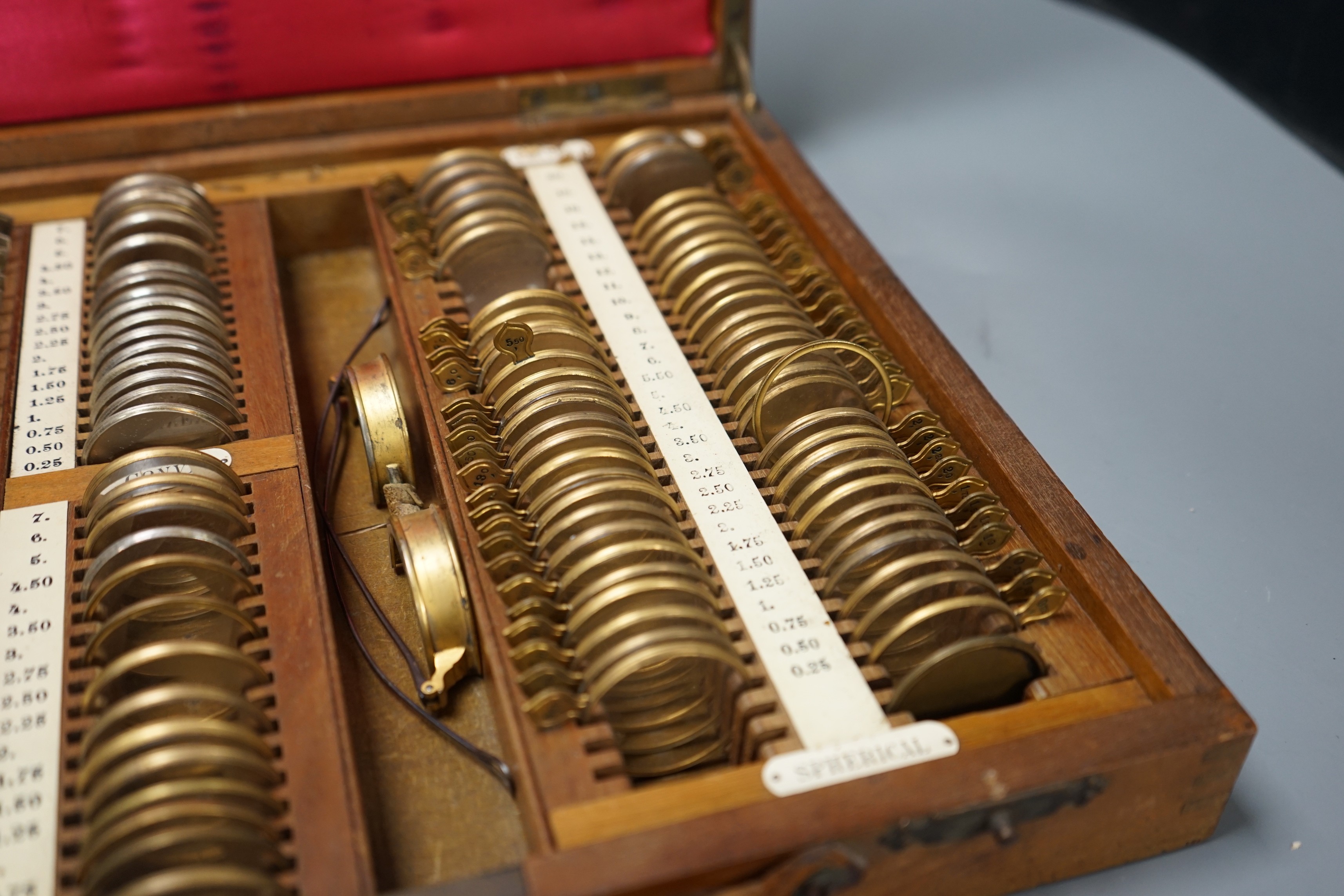 A 19th / 20th century mahogany cased optician's set